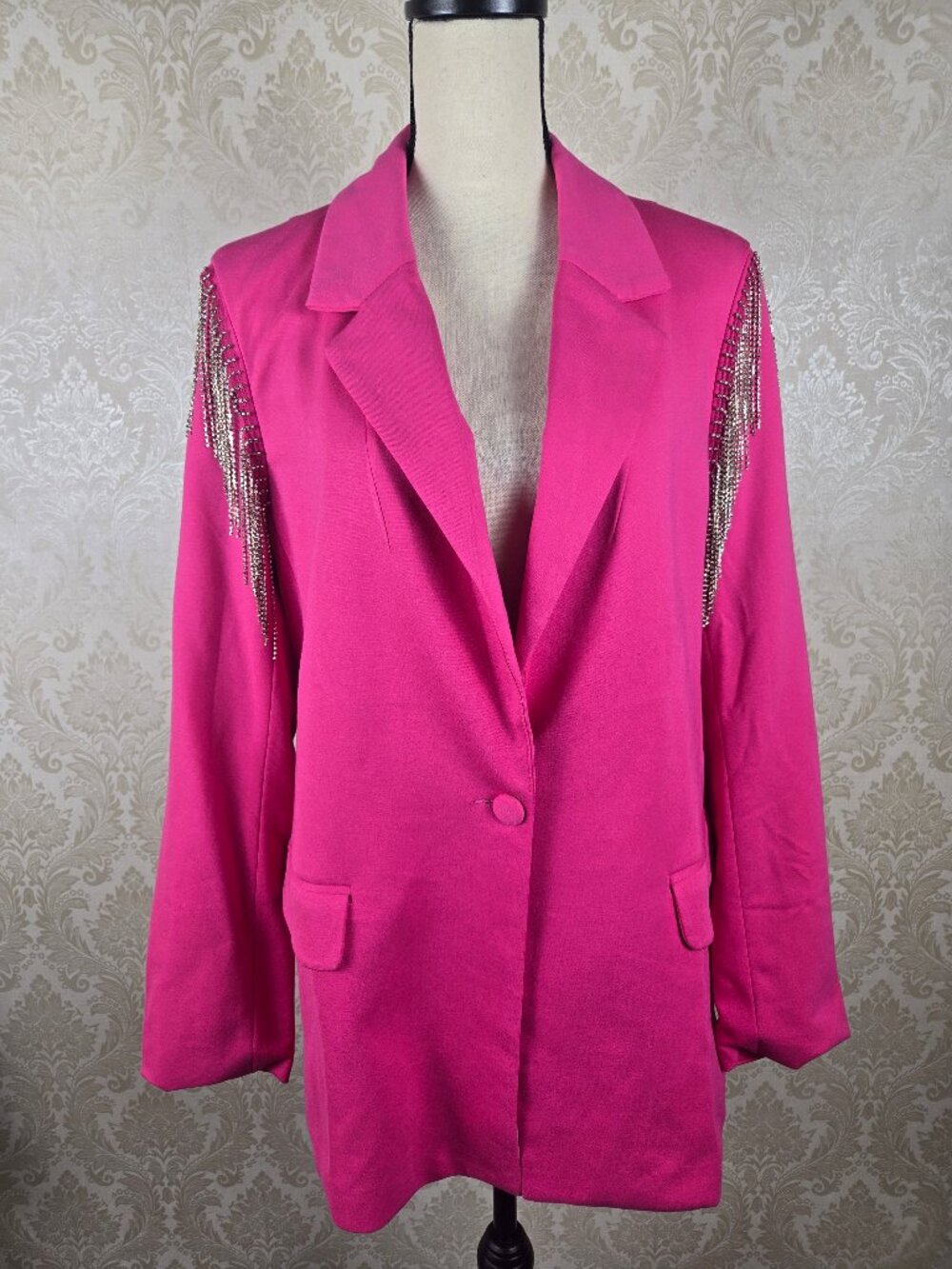 Blue B Collections Sz Large Hot Pink Blazer Rhinestone Shoulder Detail Western